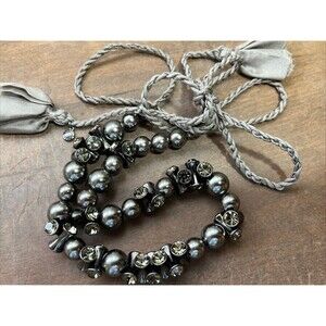 J. Crew Women Pearl Beaded Rhinestone Necklace Tasseled Silk Cord Tie Closure